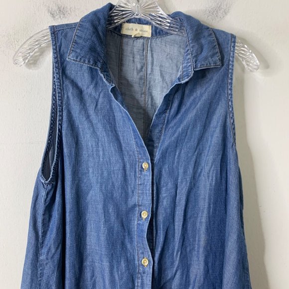 Cloth & Stone Sleeveless Chambray Dress Blue Size S Casual Button Front - Picture 8 of 8